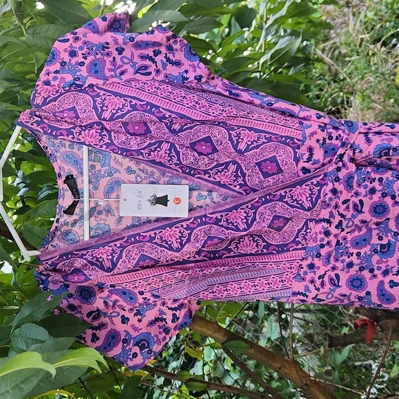 ZESICA, Fall, Spring, Boho Prairie Style Wrap Up, V-NECK, Colorful Flowy Dress - Picture 2 of 6